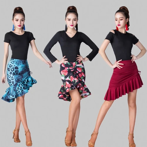 Imagen 2 del producto Trajes de baile latino clásicos con estampado de leopardo para mujer, falda asimétrica de sirena con volantes, vestido de Salsa Chacha Tango Rumba