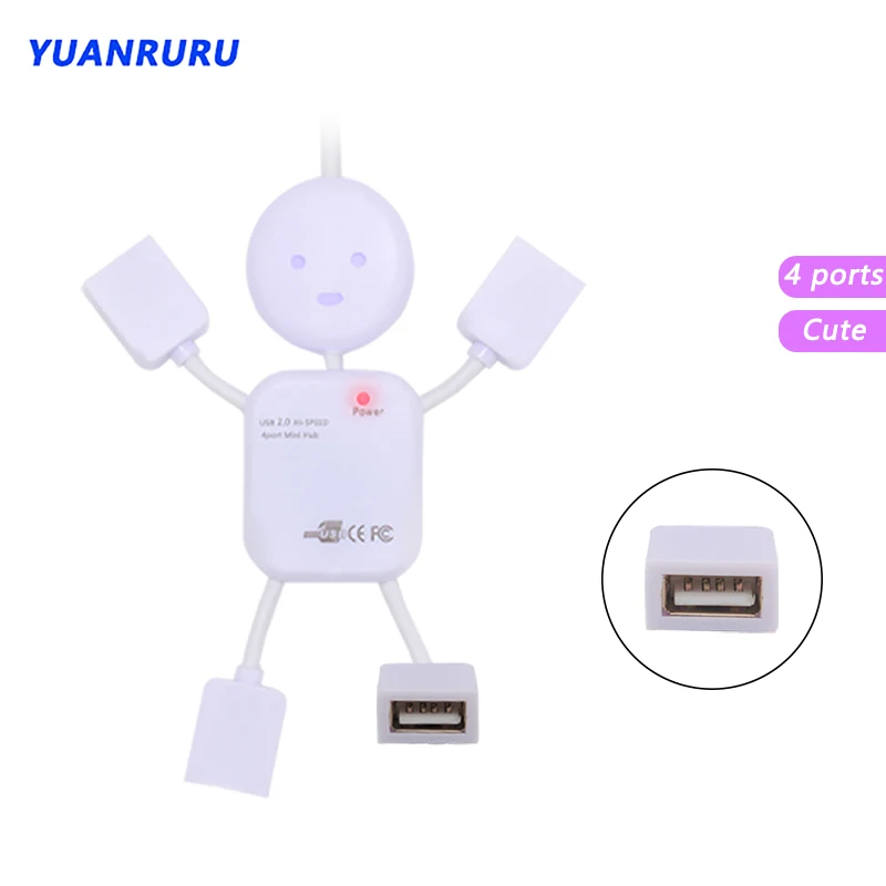 Concentrador de red USB 2,0, divisor múltiple de 4 puertos, expansor humanoide, adaptador USB 2,0 para accesorios de PC, 2,0