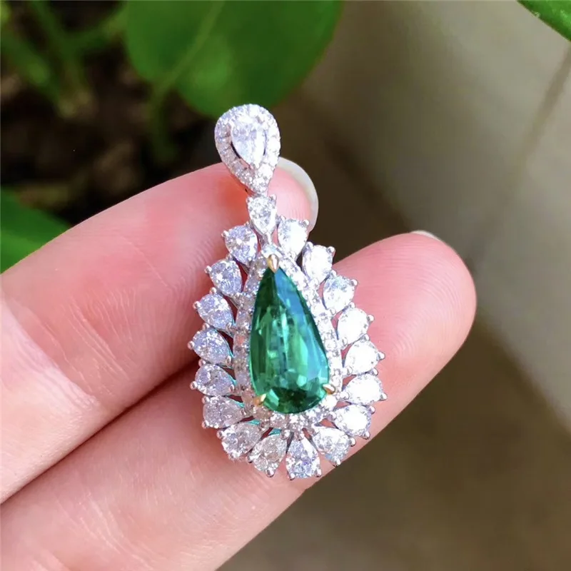 

Water Drop Shape Green Gem Stone Pendant for Bridal Jewelry Wedding Banquet Accessories CZ Zircon Necklace Lover's Jewelry Gifts