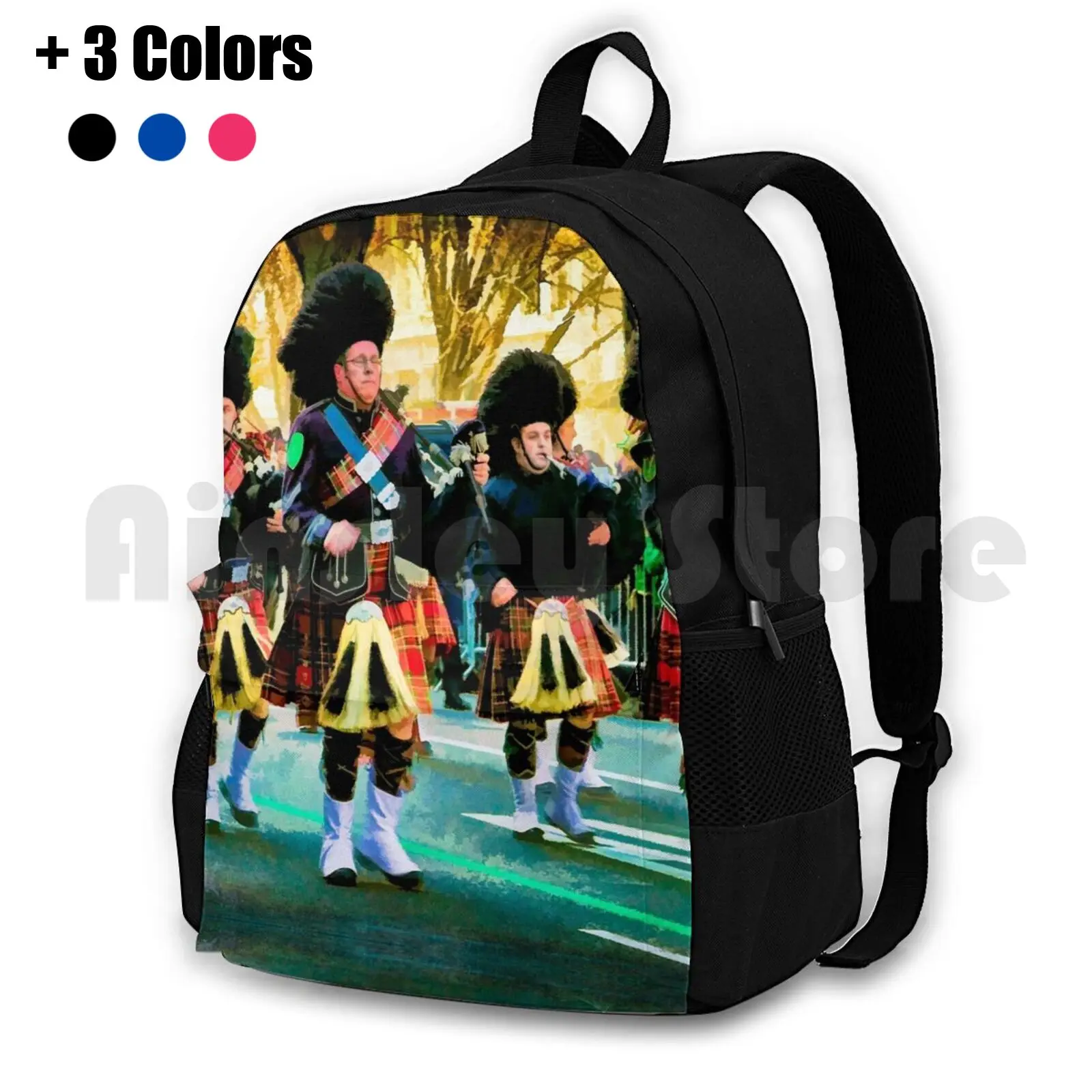 Part Time Pipe Band , Marching For Saint Outdoor Hiking Backpack Waterproof Camping Travel Pipes Drums Bagpipe Band Marching