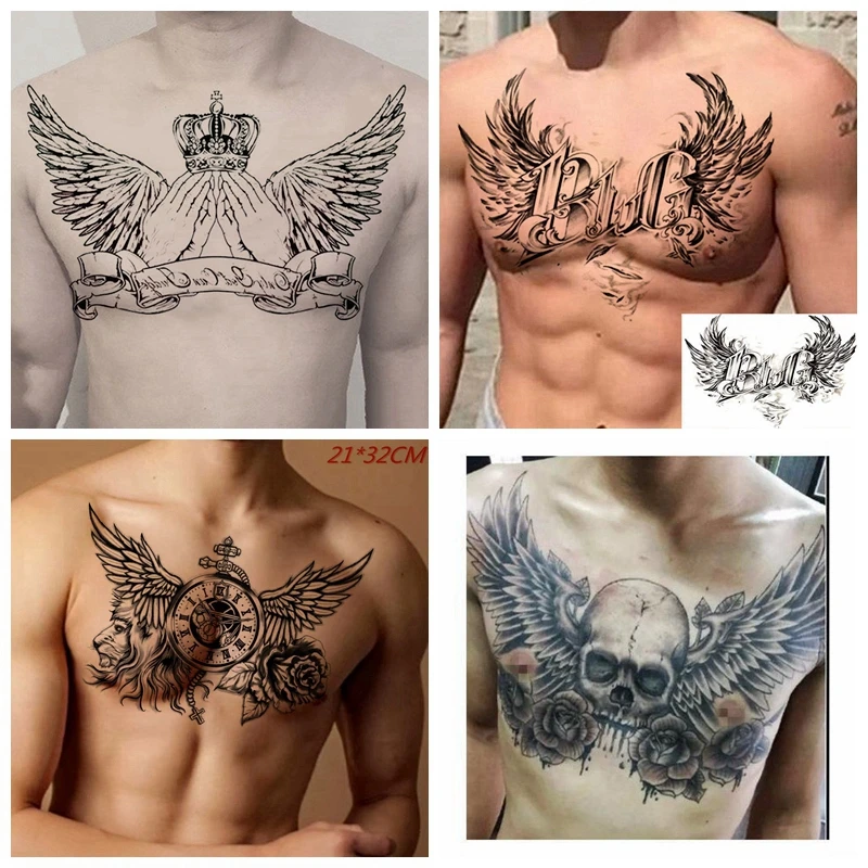 

Devil Wings Skull Cross Tattoo Sticker Men and Women Back Chest Waterproof Flower Lion Body Art Fake Tattoo Cool Tattoo Sticker