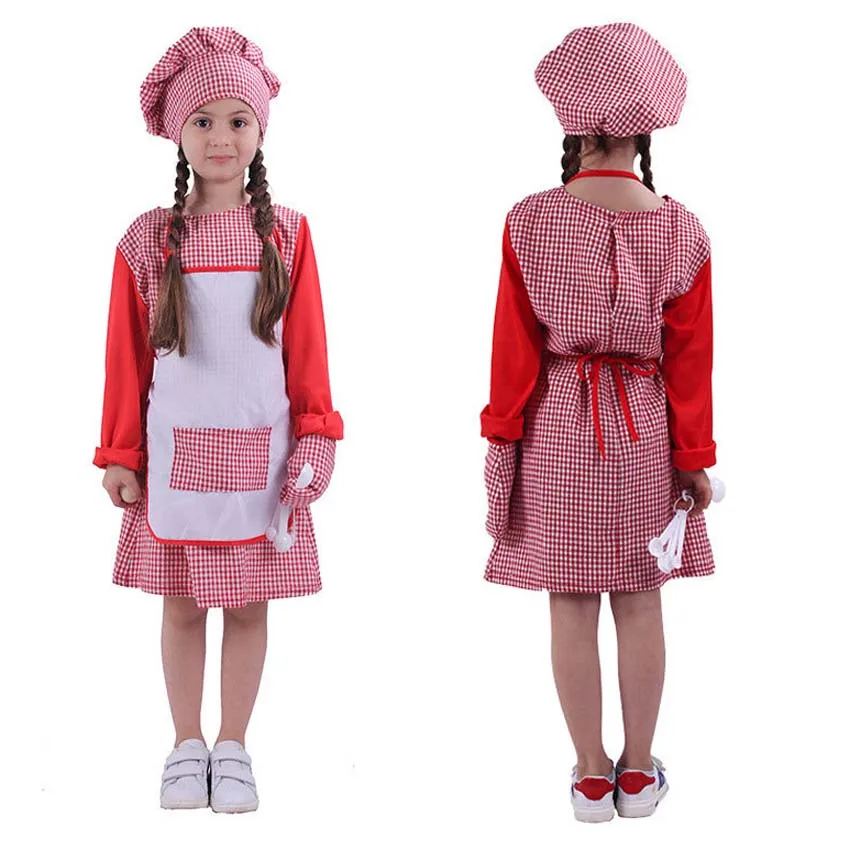 2022 Children Cook Costume Girls Kitchen Toys Cosplay Stage Performance Halloween Chef Costume for Kids Carnival Party