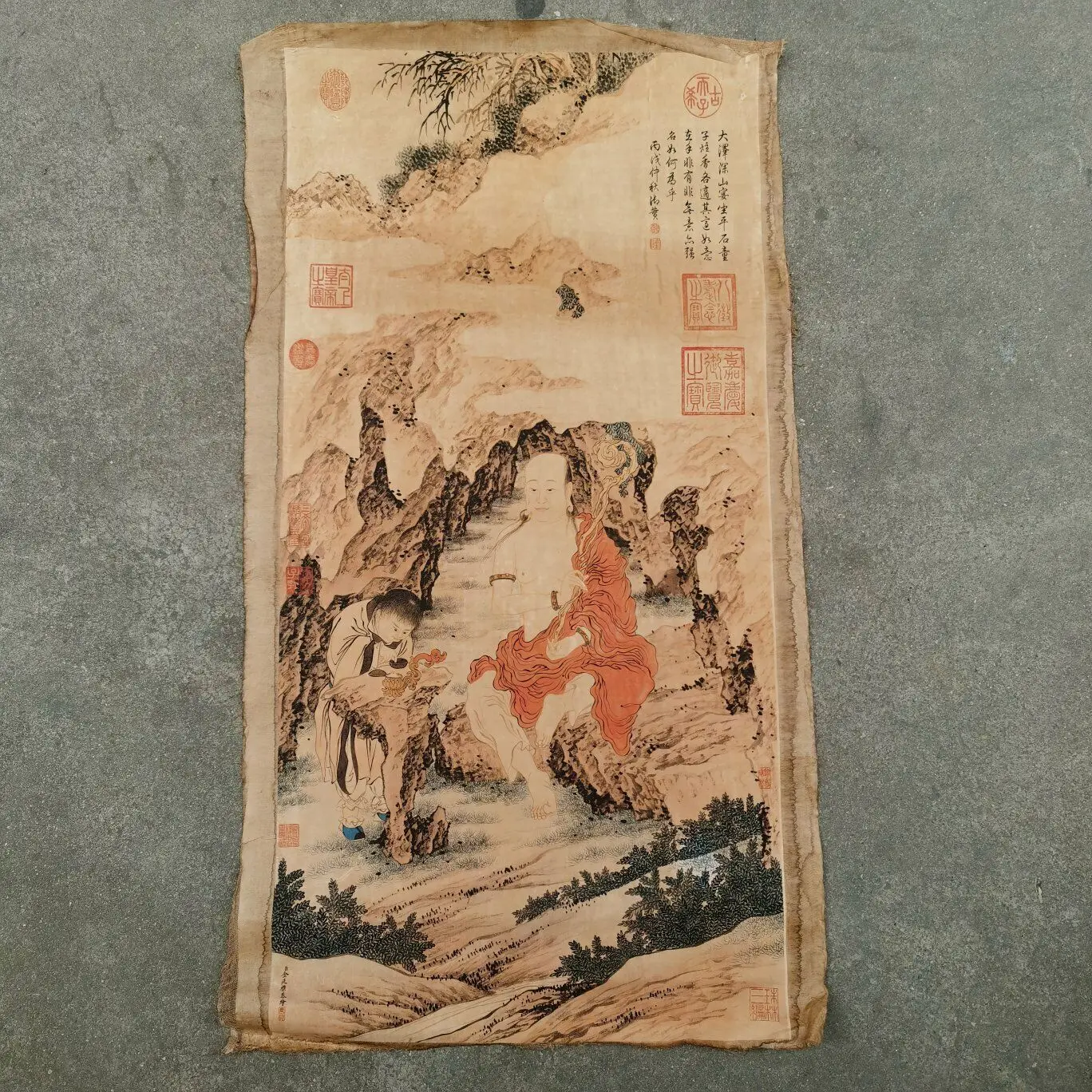 Chinese Old Scroll Jin tingbiao's Luohan Painting Rice Paper Painting Slice