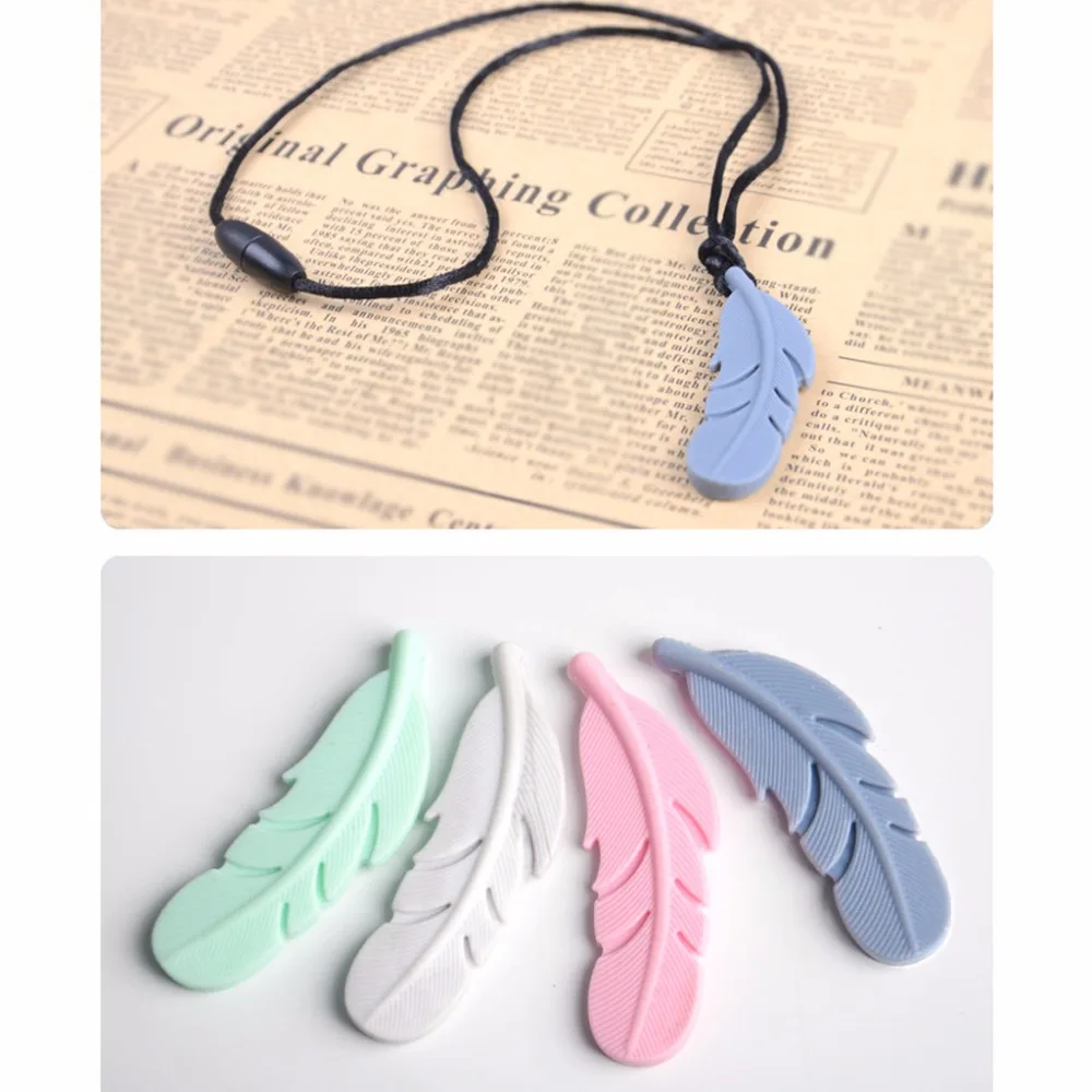 Baby Teether Nursing Feather Pendant Silicone Soother Chew Toy Teething Necklace