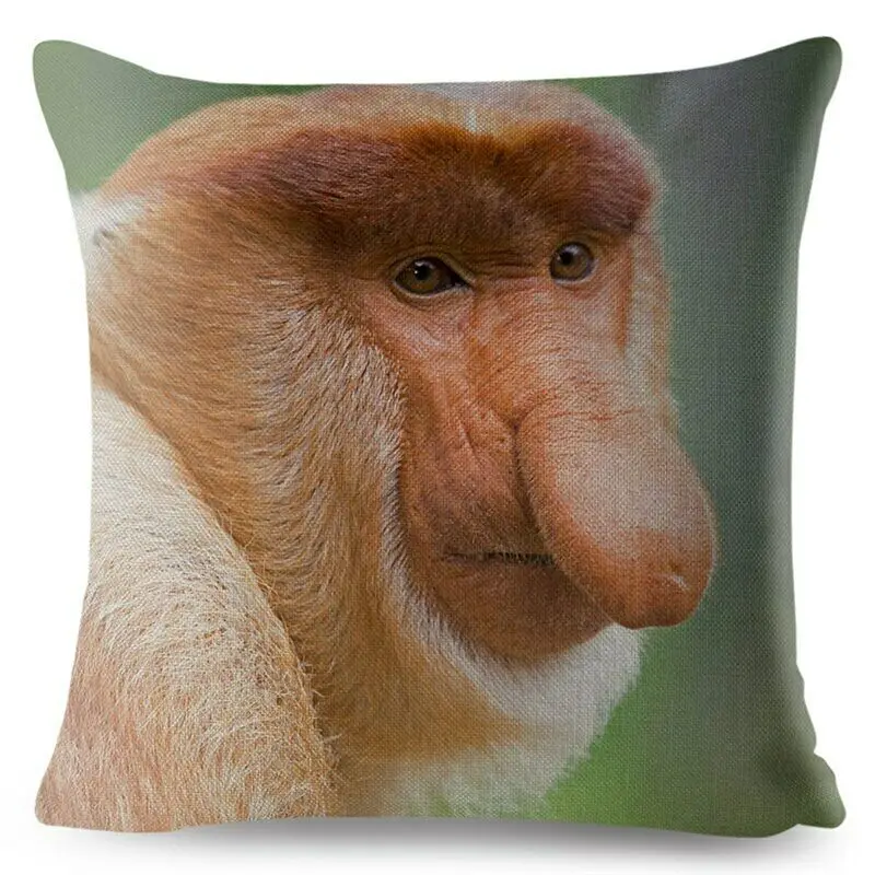 Nasalis larvatus Print Throw Pillow Proboscis Monkey Cushion Covers Linen Pillow
