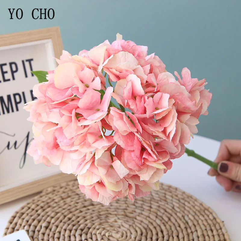 YO CHO Single Branch Spring Hydrangea Flowers Silk Hydrangea Wedding Bouquet Bridesmaid Artificial Flower Home Decor Accessories