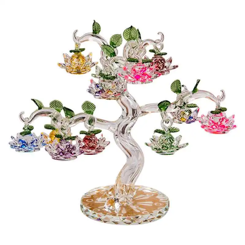 High-end Crystal Glass Lotus Tree with 6/8/10/12/18pcs Lotus Fengshui Craft Home Decor Figurines Christmas Gifts Souvenirs Decor