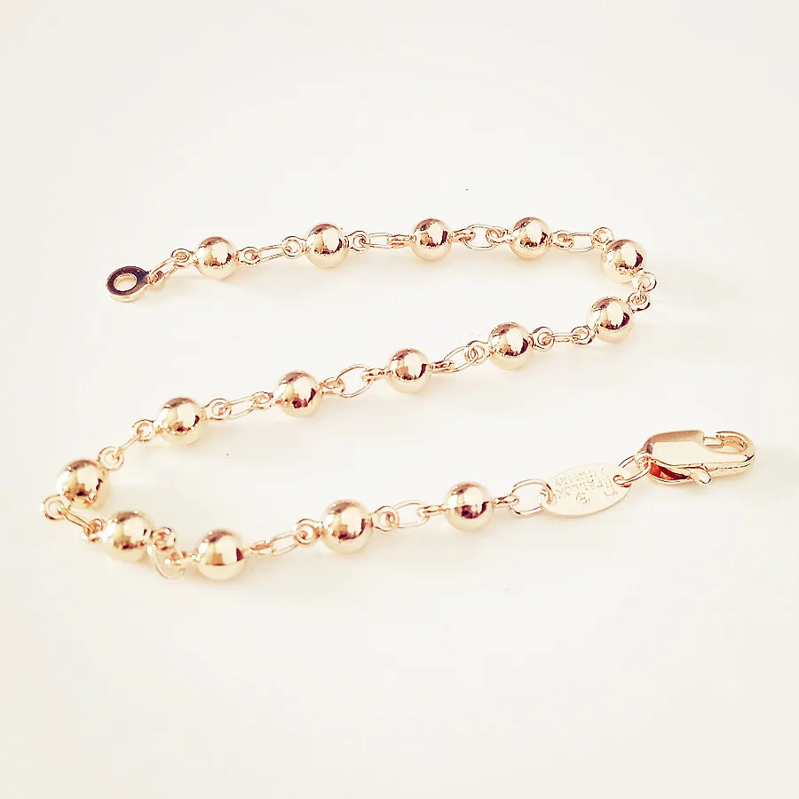 4 MM Wide Cute Ball Link Women Bracelet/Necklace Jewelry Sets 585 Gold Color Wedding Jewelry Beads image 6