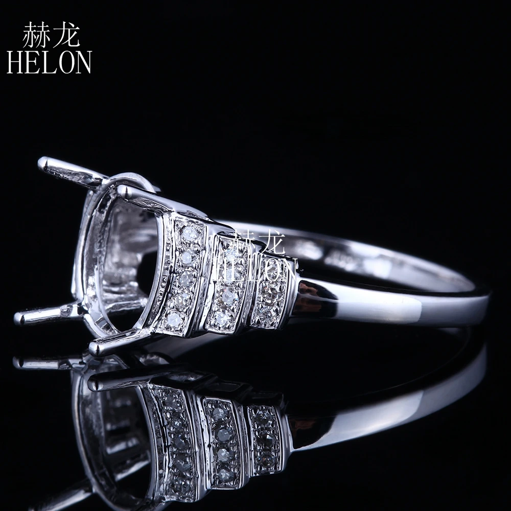 HELON Sterling Silver 925 Natural Diamonds Women Ring Fit 7x9mm Oval Cut Semi mount Engagement Wedding Ring Setting