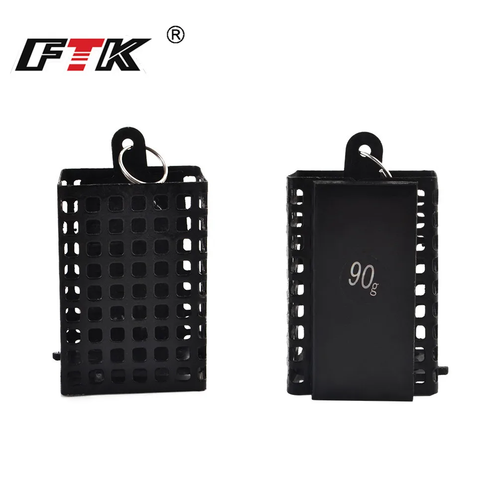 FTK 30-100g Feeder Square Metal Bait Cage Container Bait Basket Feeder Holder Wire Carp Fishing Sinker for Button Rigs