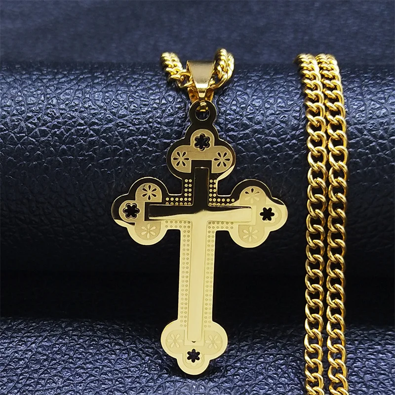 Catholic Cross Stainless Steel Long Necklace for Men/Women Necklaces Pendants Religious Jewelry collar acero inoxidable N2295S05