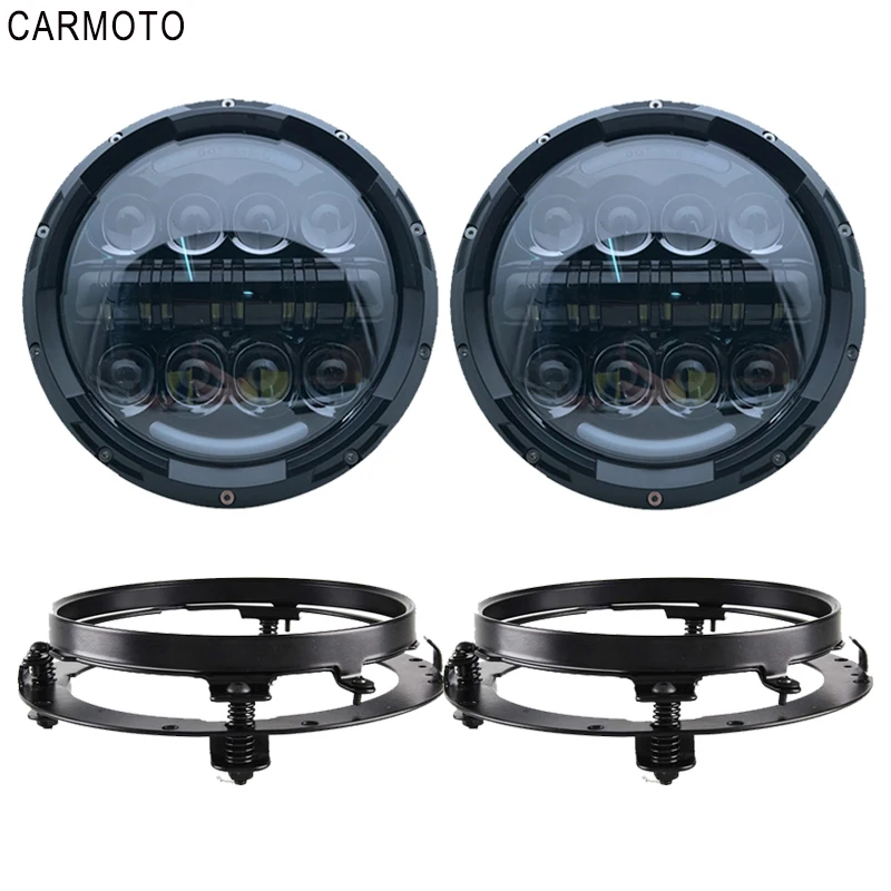 

2PCS 7Inch Round LED Headlight pair 7inch bracket Ring Mounting for AM General Hummer 1992~2001 Land-Rover-Defender Benz Honda