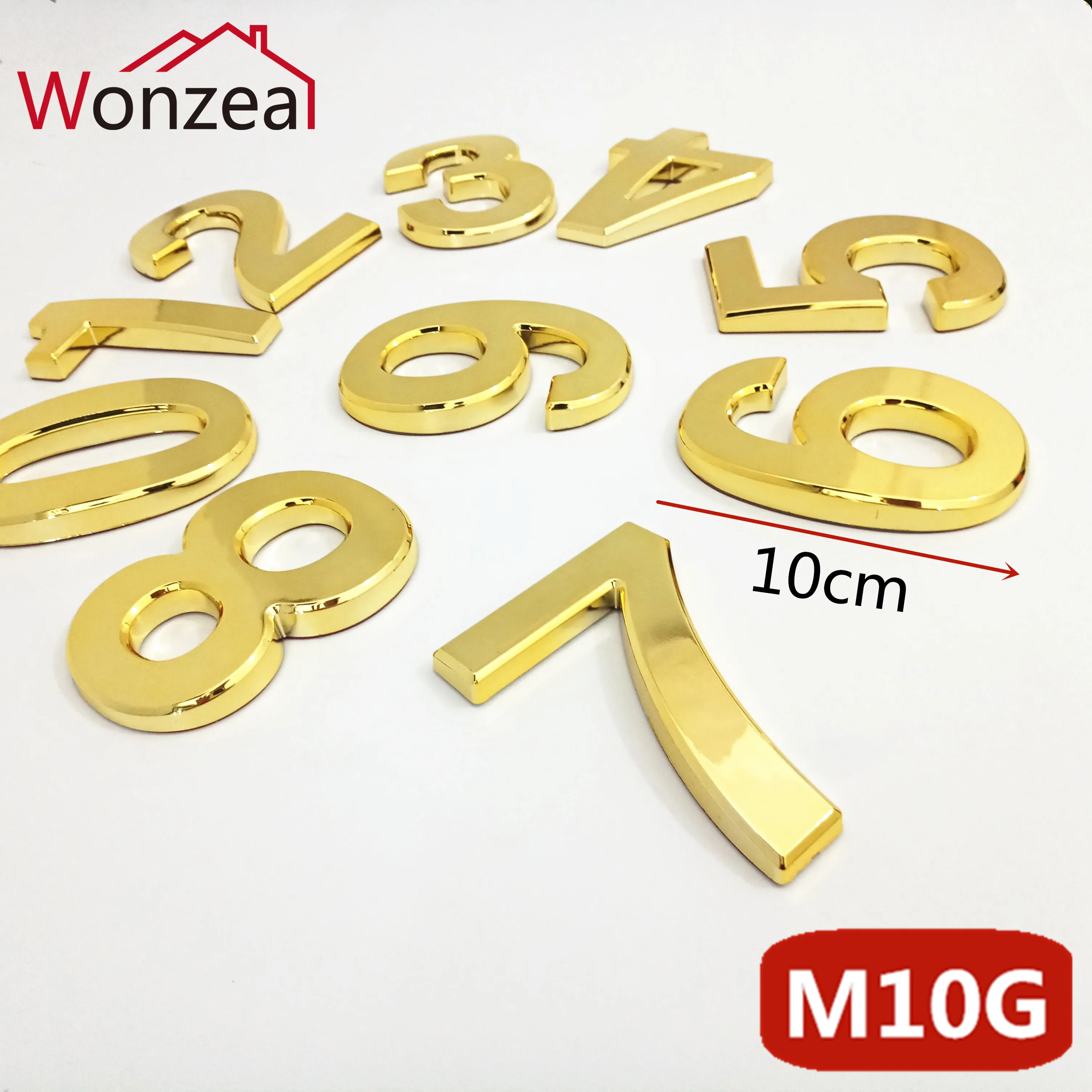 10cm 0123456789 ABS plastic Modern Plaque Door Number House Hotel Door Address Digits Sticker Door Plate Sign Golden Color