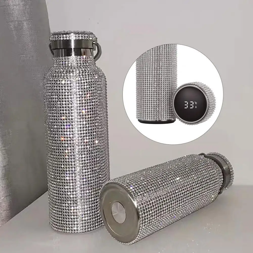 Bottle/Mug High end Insulated Water Bottle Rhinestone Stainles Steel Thermal Bottle Diamond Thermo Water Bottle with Lid