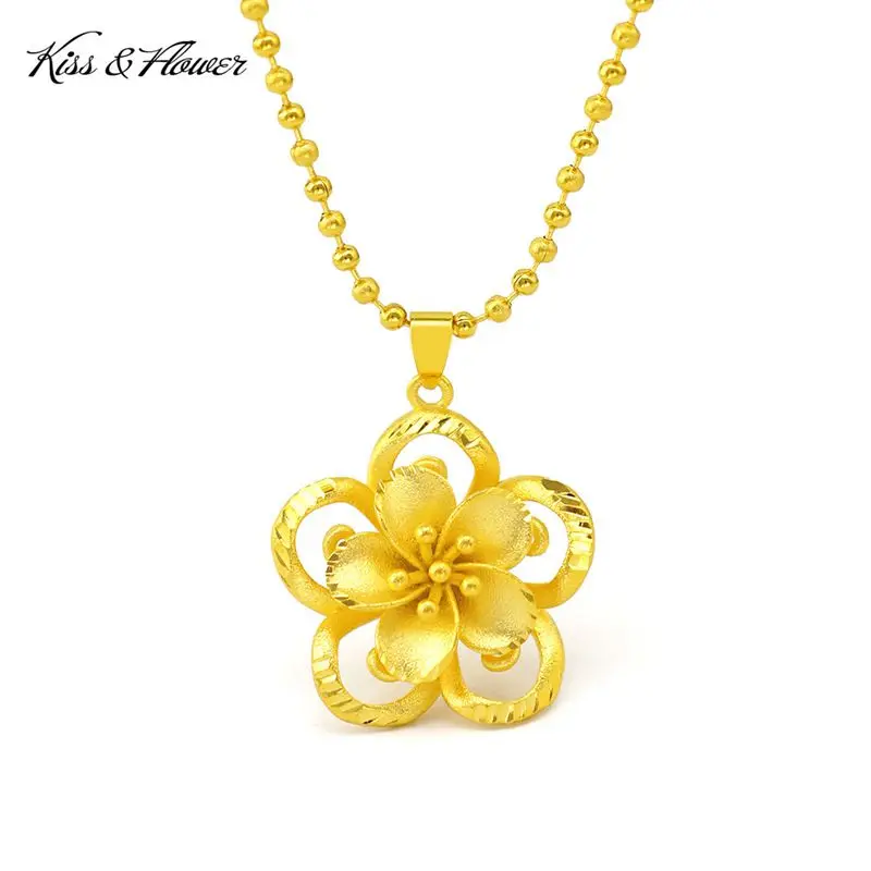 

KISS&FLOWER NK46 2022 Fine Jewelry Wholesale Fashion Woman Girl Birthday Wedding Gift Vintage Flower 24KT Gold Pendant Necklaces