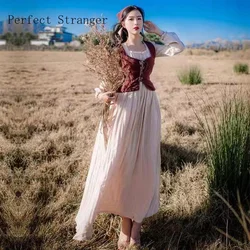 French Girl Country Manor Pastoral Style Dress Two Sets  Female Spring Autumn Literary Cotton and Linen Long Vestidos With Scarf
