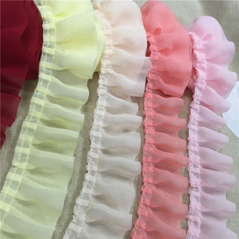 5CM Wide Luxury Tulle Lace 3D Pleated Chiffon Ribbon Ruffle Trim Folded Sewing Applique DIY Crafts Dress Collar Guipure Supplies