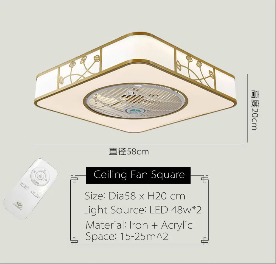 New Chinese Fan Light Bedroom Study Living Room Light LED Lighting Modern Simple Fan Ceiling Light