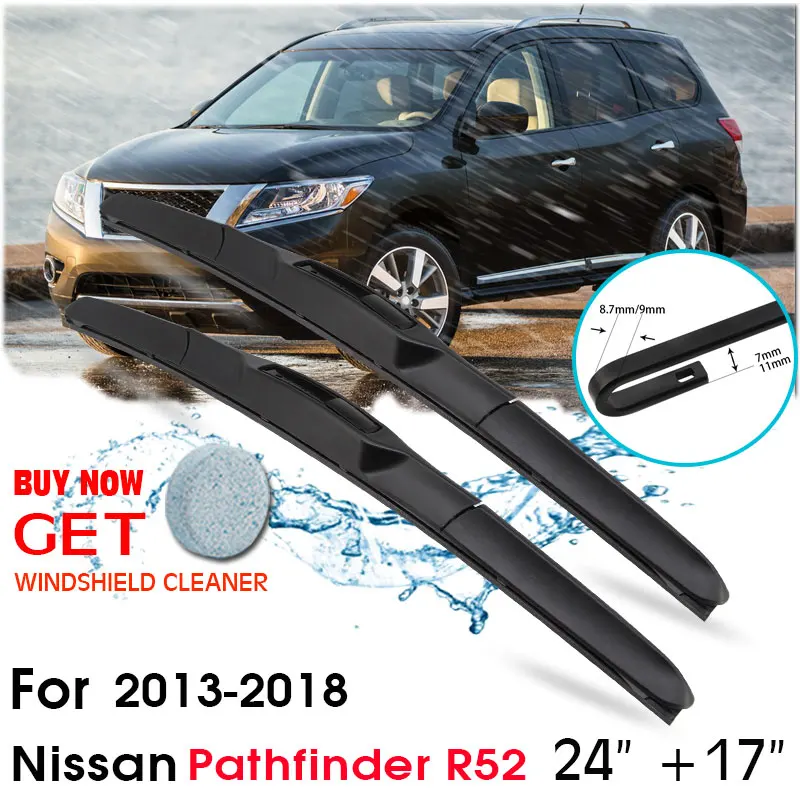 

Car Wiper Blade Front Window Windshield Rubber Silicon Refill Wipers For Nissan Pathfinder R52 2013-2018 24"+17" Car Accessories