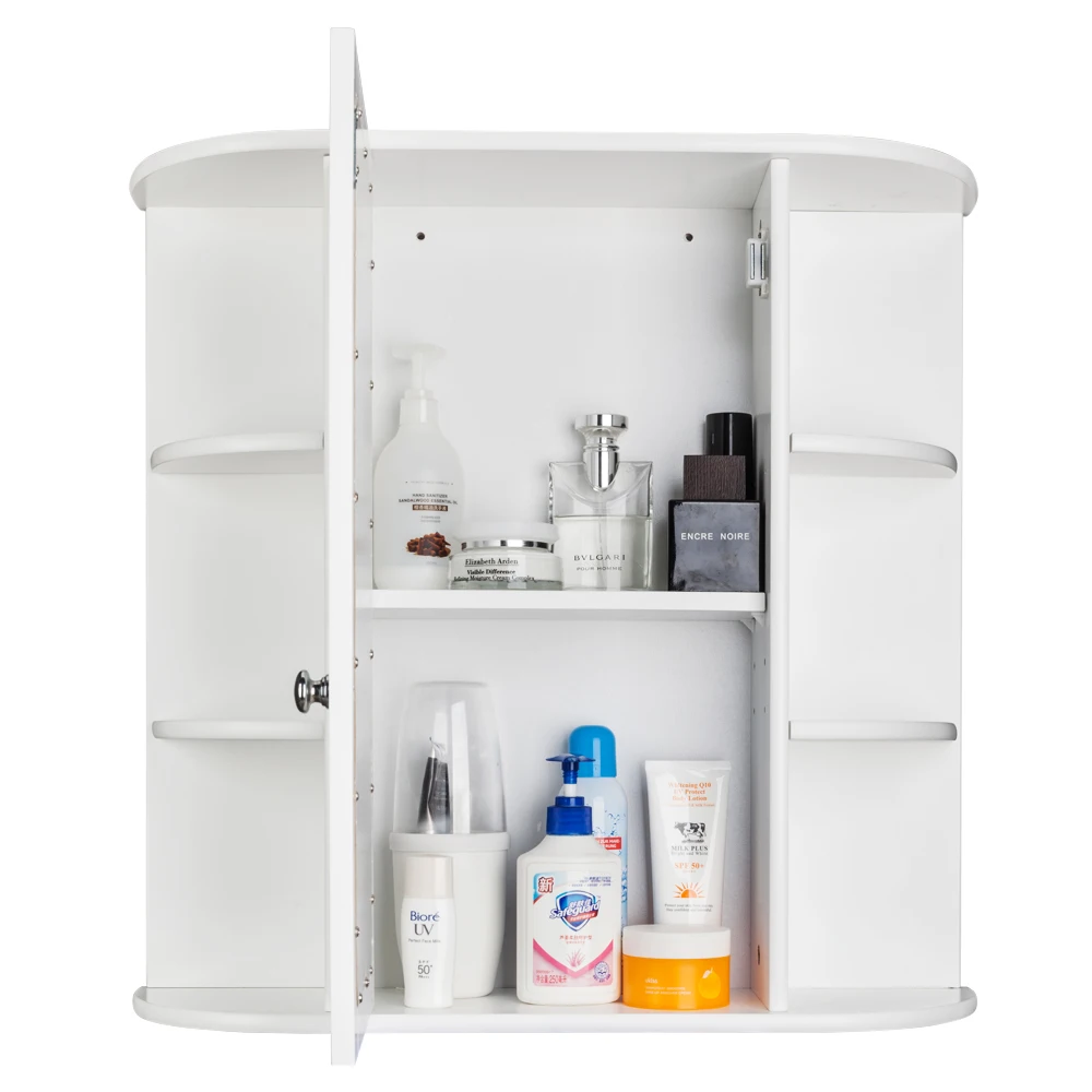 (60 x 16.5 x 58)cm 3-tier Single Door Mirror Indoor Bathroom Wall Mounted Cabinet Shelf White Bathroom Furniture