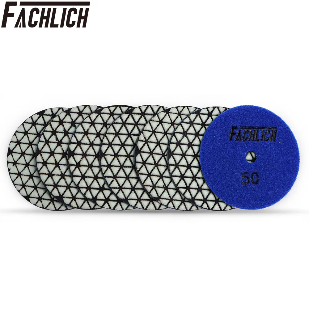 

FACHLICH 7pcs/pk Diameter 100mm/4inch Dry Diamond Polishing Pads Grit 50 Resin Bond Diamond Flexible Sanding Disk For Granite