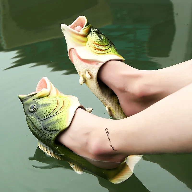 Men Slippers Summer Funny Flip Flops Unisex Animal Fish Mules Non-slip Open-Toed Slides Slippers