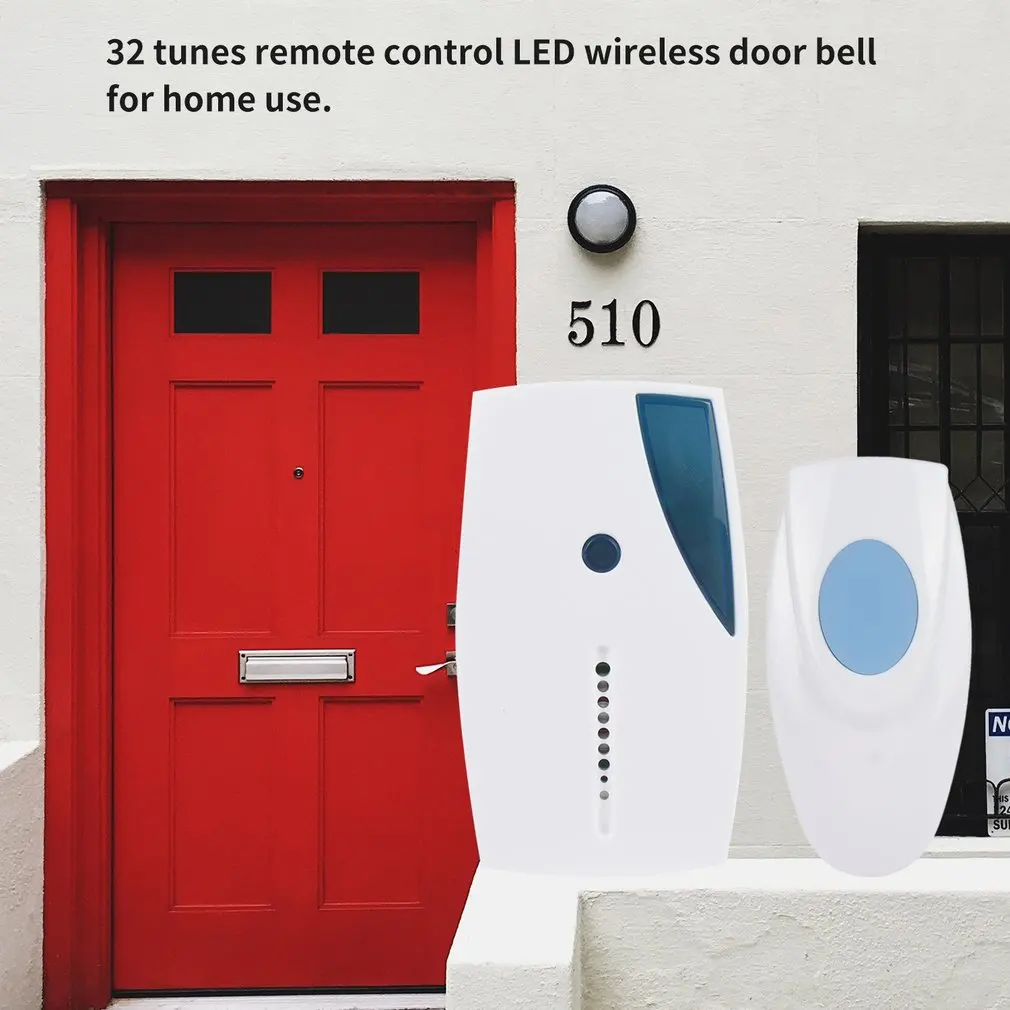Wireless Doorbell 100m Range Cordless Music Door Bell With LED Light Remote Control Home Security System Easy Installation