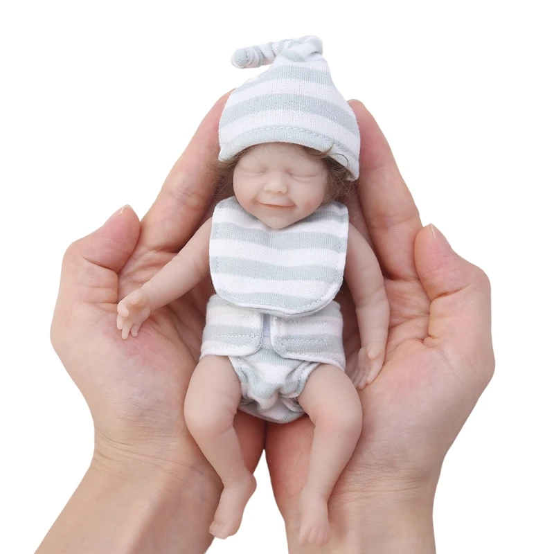 

6in Reborn Girl Doll Miniature Figure Interaction Toy Soft Silicone Simulation Doll that Looks Real w/ Curly Rooted Hair