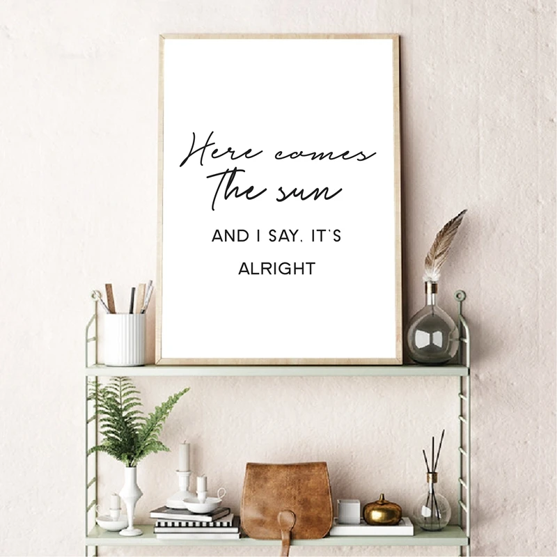 Here Comes The Sun Music Quotes Print Musician Gift Wall Art Decor Music Typography lyric Art Canvas Painting Picture Decoration