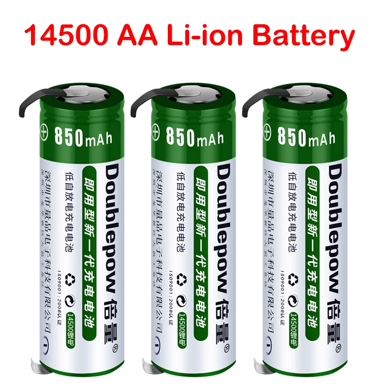 

14500 3.7V 850mAh Li-ion Batteries AA Rechargeable Battery With Welding Tabs For Philips Braun Electric Toothbrush Shaver Razor