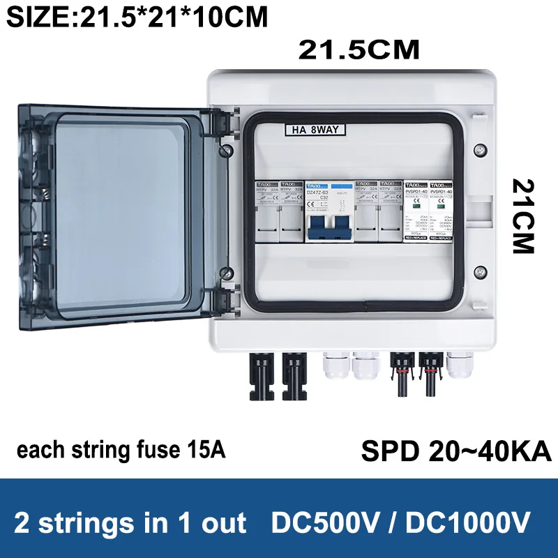 Solar Photovoltaic PV Combiner Box 2 strings 4 stings in 1 Out Waterproof Plastic Distribution Box lightning Protection