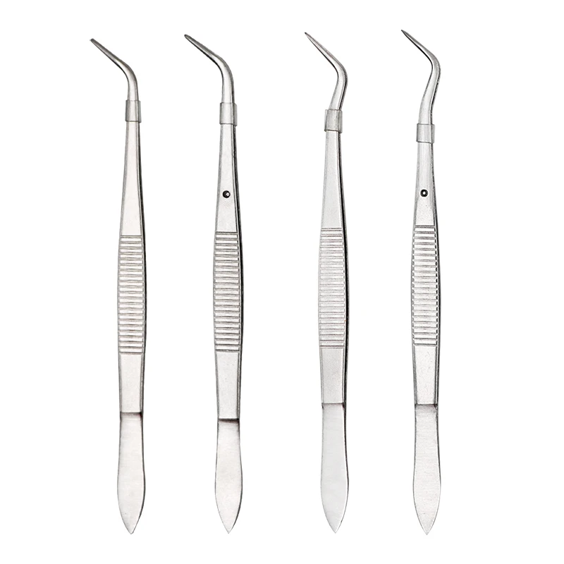 2pcs 16cm Stainless Steel Dental Tweezers Surgical Serrated Curved Tweezer Pincers Forceps Teeth Whitening Dentist Tools