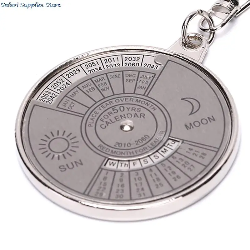 1Pcs 50 Year Calendar Key Chain Mini Metal Ring Compass Keyring Keyfob Hiking Camping Outdoor Sports Survival Tools