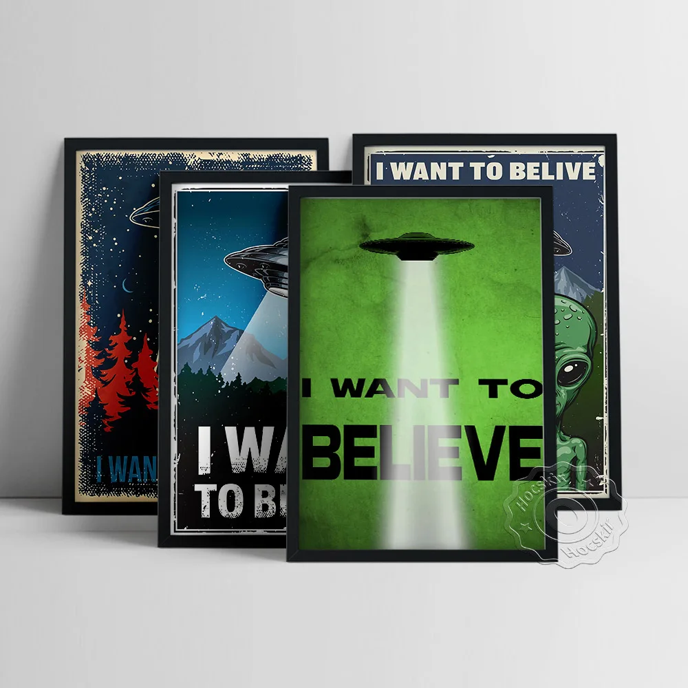 I Want To Believe X File Poster, Science Fiction Film Prints Art, Movie Ufo Wall Art, Living Room Bedroom Home Decor, Fans Gift