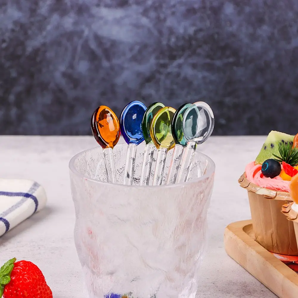 Long Handle Glass Tea Spoons Tableware Colorful Coffee Stirring Spoons Flatware for Home Kitchen Restaurant