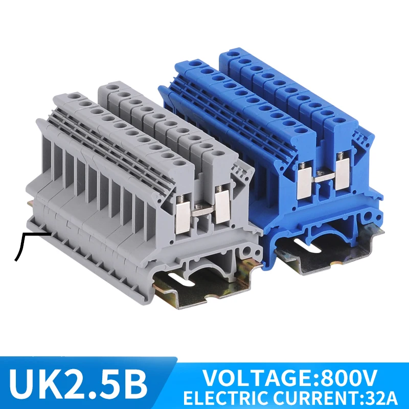 10Pcs Din Rail Terminal Block UK-2.5B Wire Electrical Conductor Universal Connector Screw Connection Terminal Strip Block UK2.5