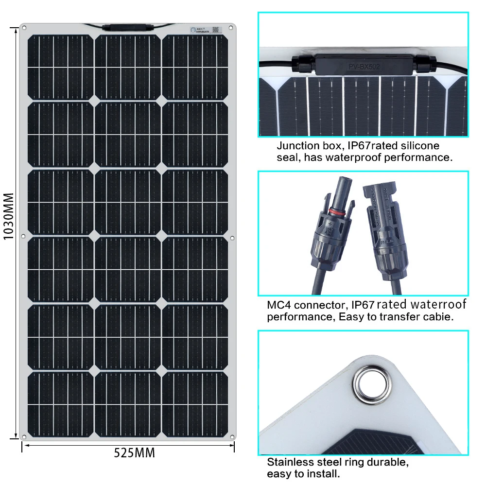 XINPUGUANG Solar Panel Elastyczny panel słoneczny 200W Zestaw System 18V 100W Panel monokrystaliczny Solar Camping Car RV Ładowarka akumulatorów