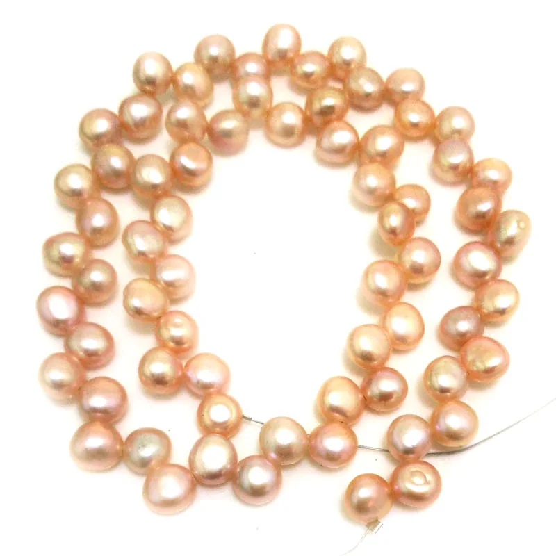 16 inches 7-8mm Natural Pink Side Drilled Button Pearl Loose Strand