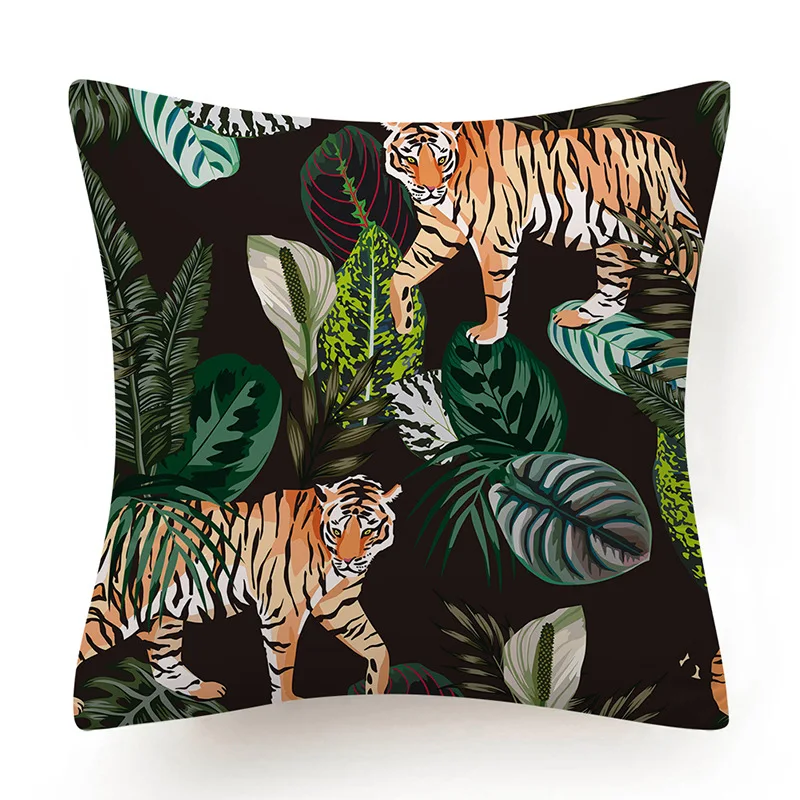 Tropical Jungle Tiger Leopard Floral Cushions Case Hot Sale Flowers Green Leaves Sofa Couch Throw Pillows Case Livingroom Decor