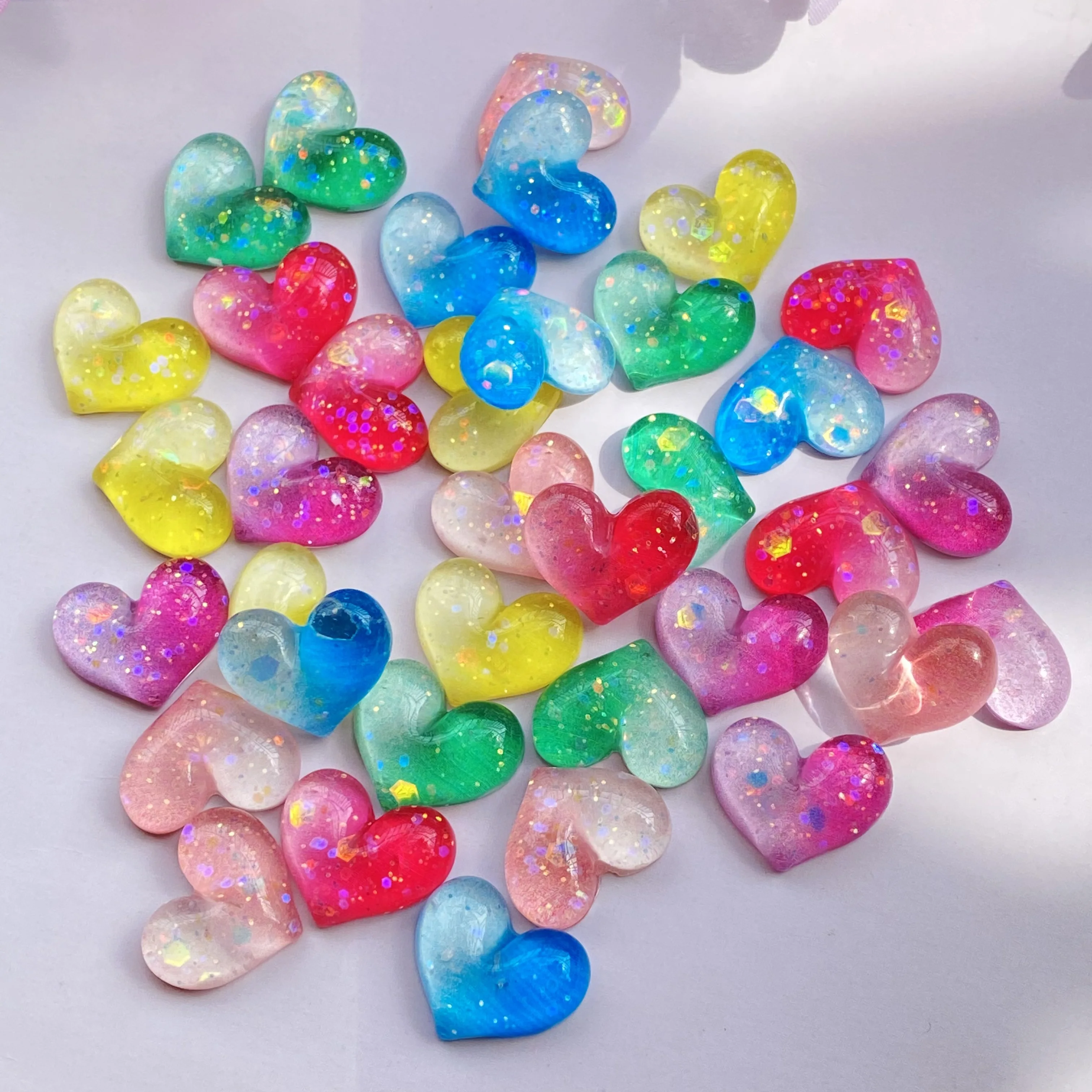 30Pcs/Kawaii Resin Shining heart Flat Back Cabochon For Bows Accessories DIY Scrapbooking Crafts