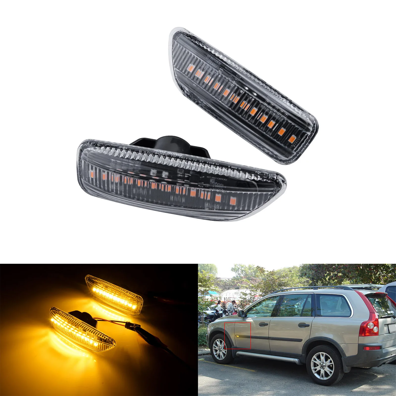 2x Amber LED Side Repeaters Indicator Light For Volvo V70 MK II S60 S80 XC70 XC90