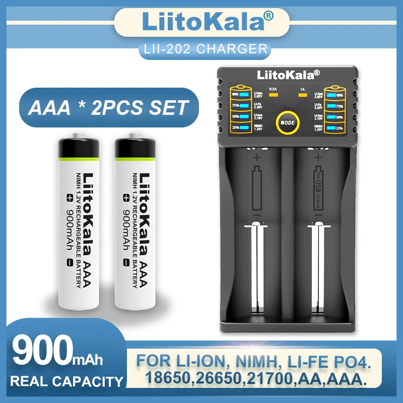 Liitokala Lii-202 Lii-100 carregador 1.2v aaa 900mah ni-mh bateria recarregável temperatura arma controle remoto brinquedo do rato