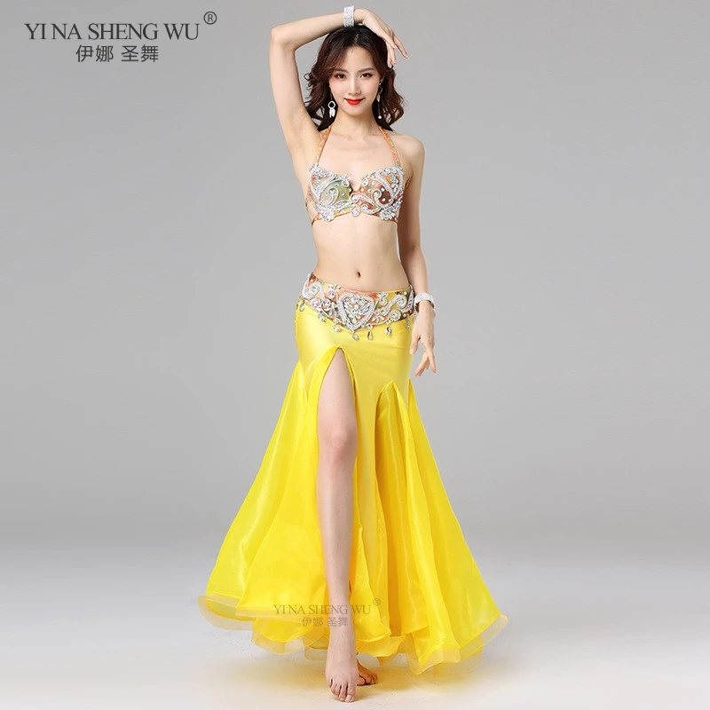 New Women Sexy Oriental Professional Clothing Wear Belly Dancing Side Pulling Long Satin Skirt Lady Bellydance Costume Skirts