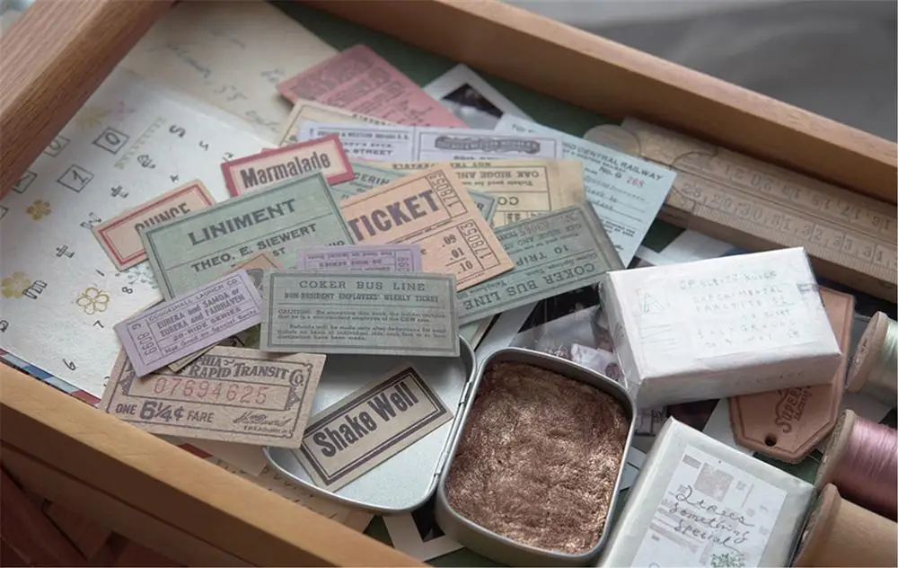 

11-19 Vintage Kraft English Retro Ticket Label Decor Sticker DIY Scrapbooking Stickers Stationery Diary Planner Bullet Journal
