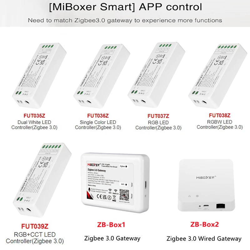 MiBoxer Zigbee 3.0 LED Controller FUT035Z FUT036Z FUT037Z FUT038Z FUT039Z ZB-Box1 ZB-Box2 APP Gateway Controller Dimmer