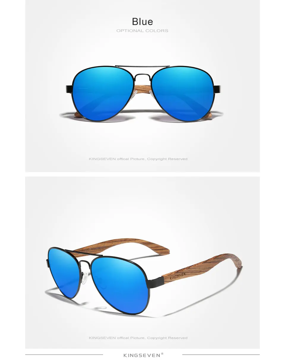 KINGSEVEN Hohe Qualität Holz Legierung Rahmen Sonnenbrille Für Männer Frauen UV400 Gläser HD Polarisierte Linse Brillen Fahren Angeln gafas – Detail 9