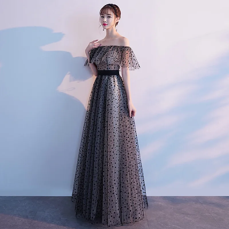 2019 nowa moda wieczorowa sukienka Sexy Off the Shoulder krótki rękaw linii Prom sukienka na imprezę bankiet suknia wieczorowa Boat Neck