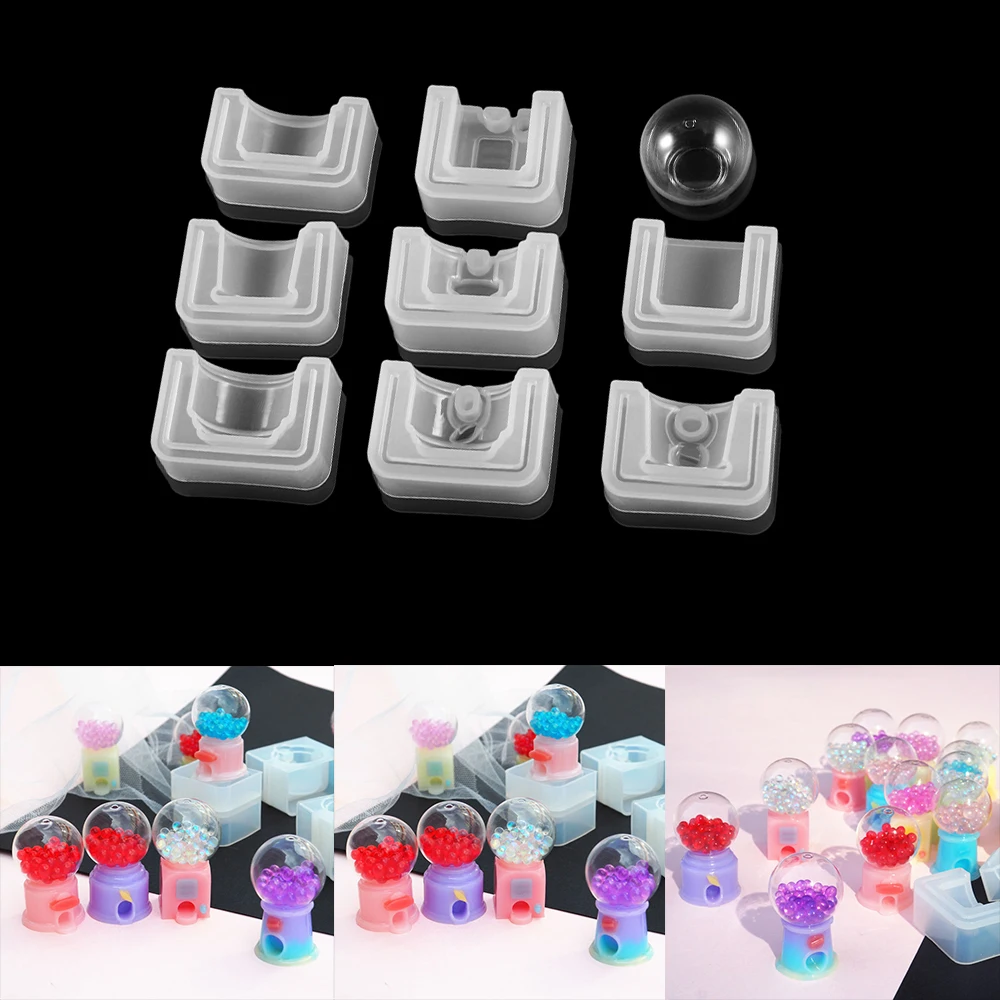 1 Set Handmade Classic Glass Candy Twirling Gumballs Gashapon Machine Resin Mold Funny Game Toy Pendant Resin Mold Art Crafts