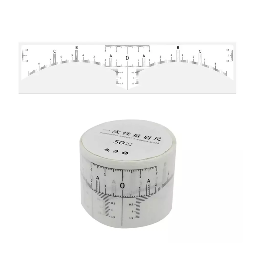 50 PCS Disposable Eyebrow Measuring Ruler Clear Scale Standard Positioning Tape Semi-permanent Tattoo Pencil Brow Stickers