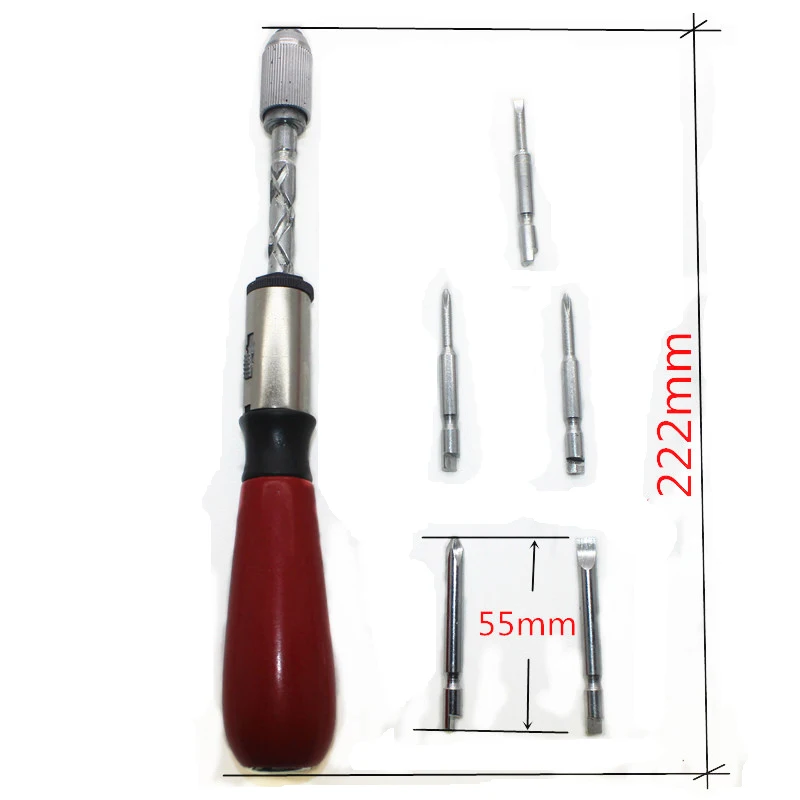 6in1 Semi-automatic Screwdriver 260mm Hand Pressing Rotating Spiral Screw Driver Bits Multifunctional Ratchet Screwdriver